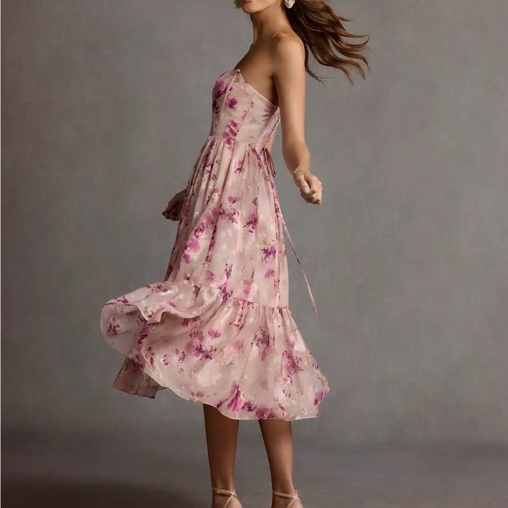 Azazie Strapless Floral Dress in Pink